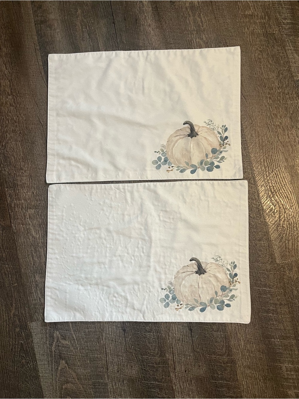 2 pc. Set White Pumpkin Placemat Neutral Fall Table Décor Reversible